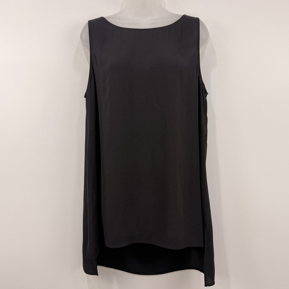 Eileen Fisher 100% Silk Tank Top L Black Minimalist Quiet Luxury Layer Capsule